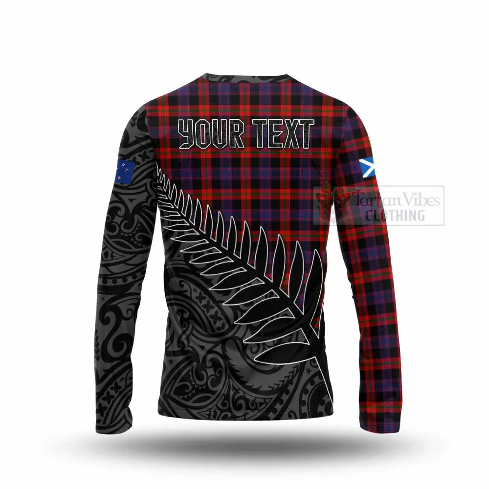 Brown (Broun) Crest Tartan Long Sleeve T-Shirt with New Zealand Silver Fern Half Style