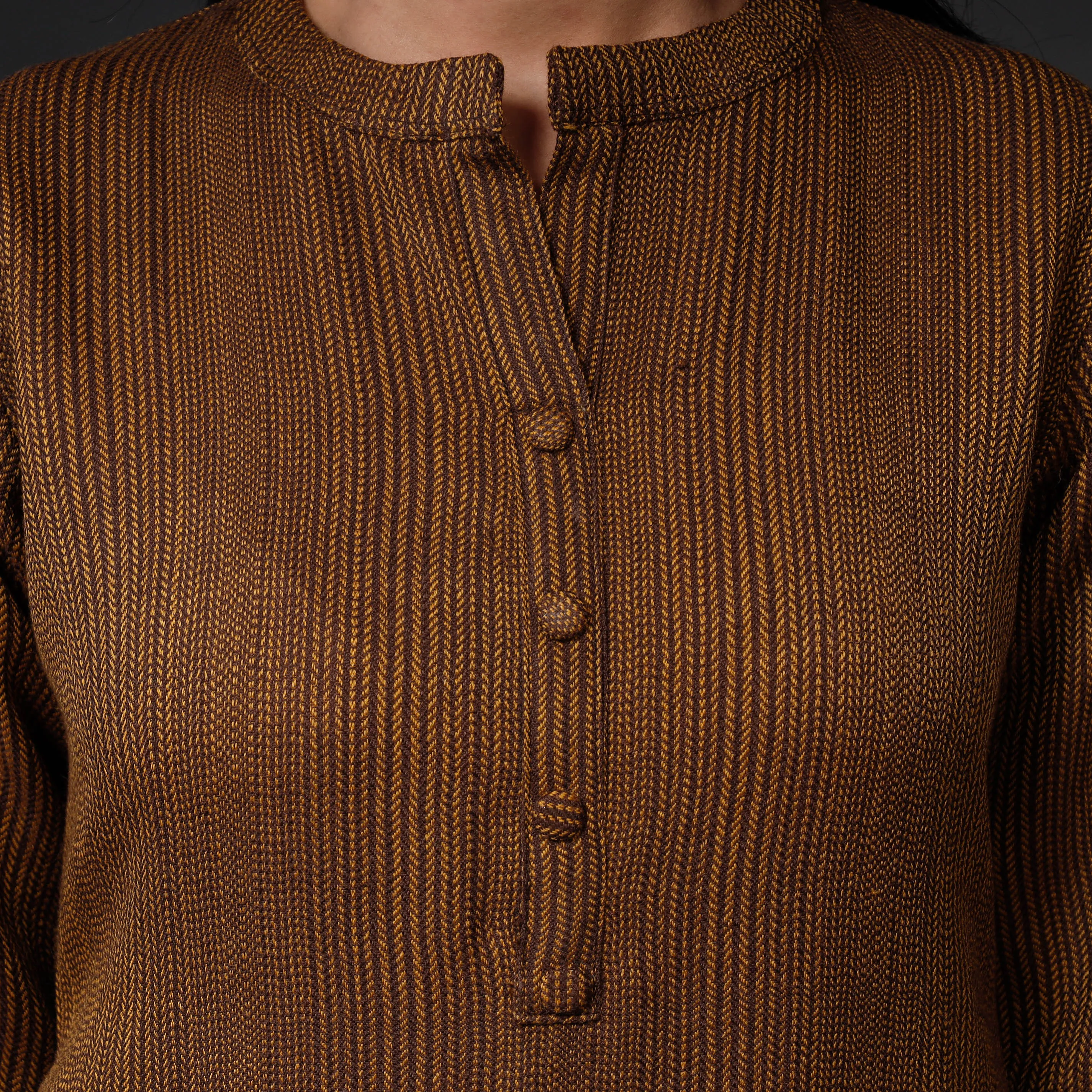 Brown Kumaun Handwoven Merino Woolen Long Kurta