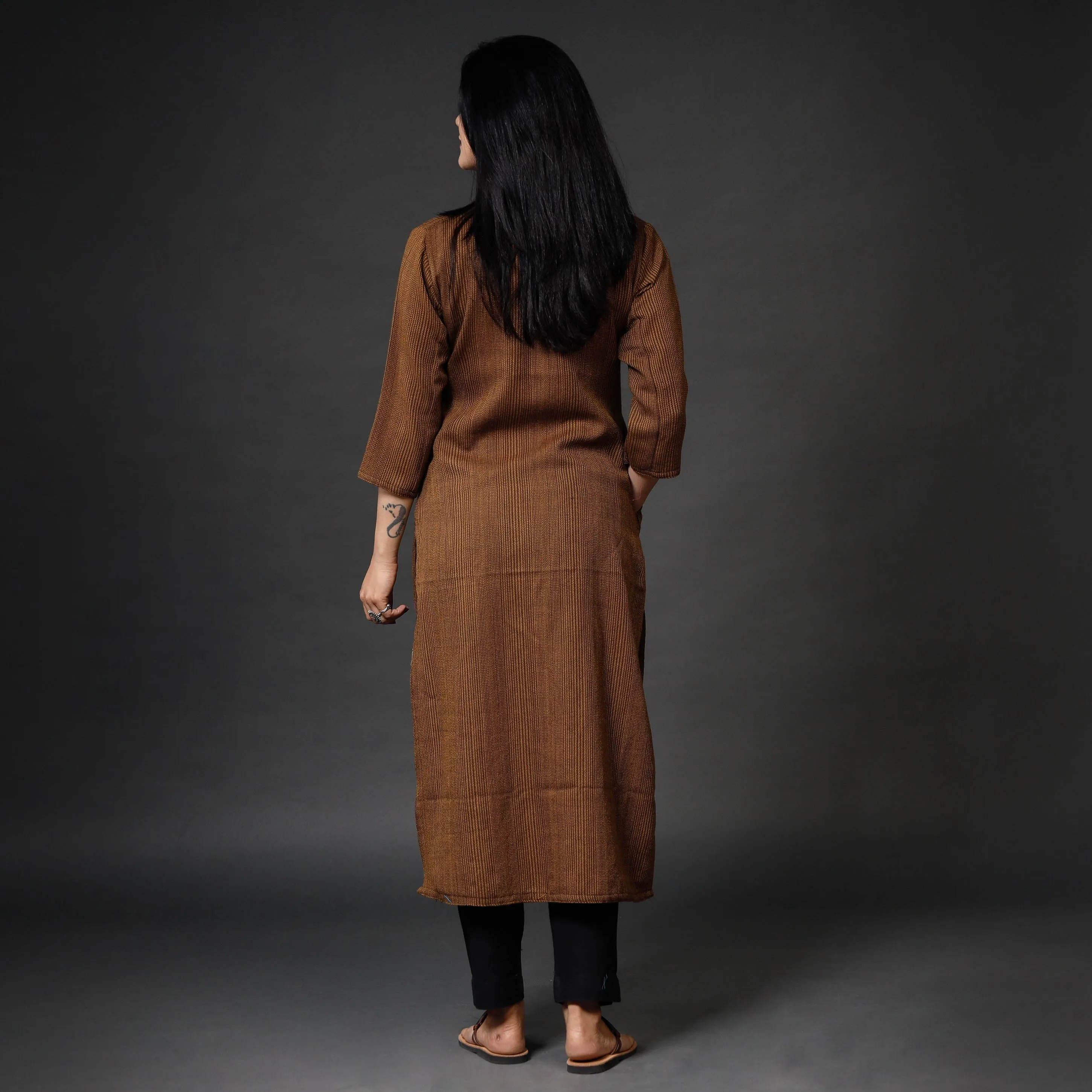 Brown Kumaun Handwoven Merino Woolen Long Kurta