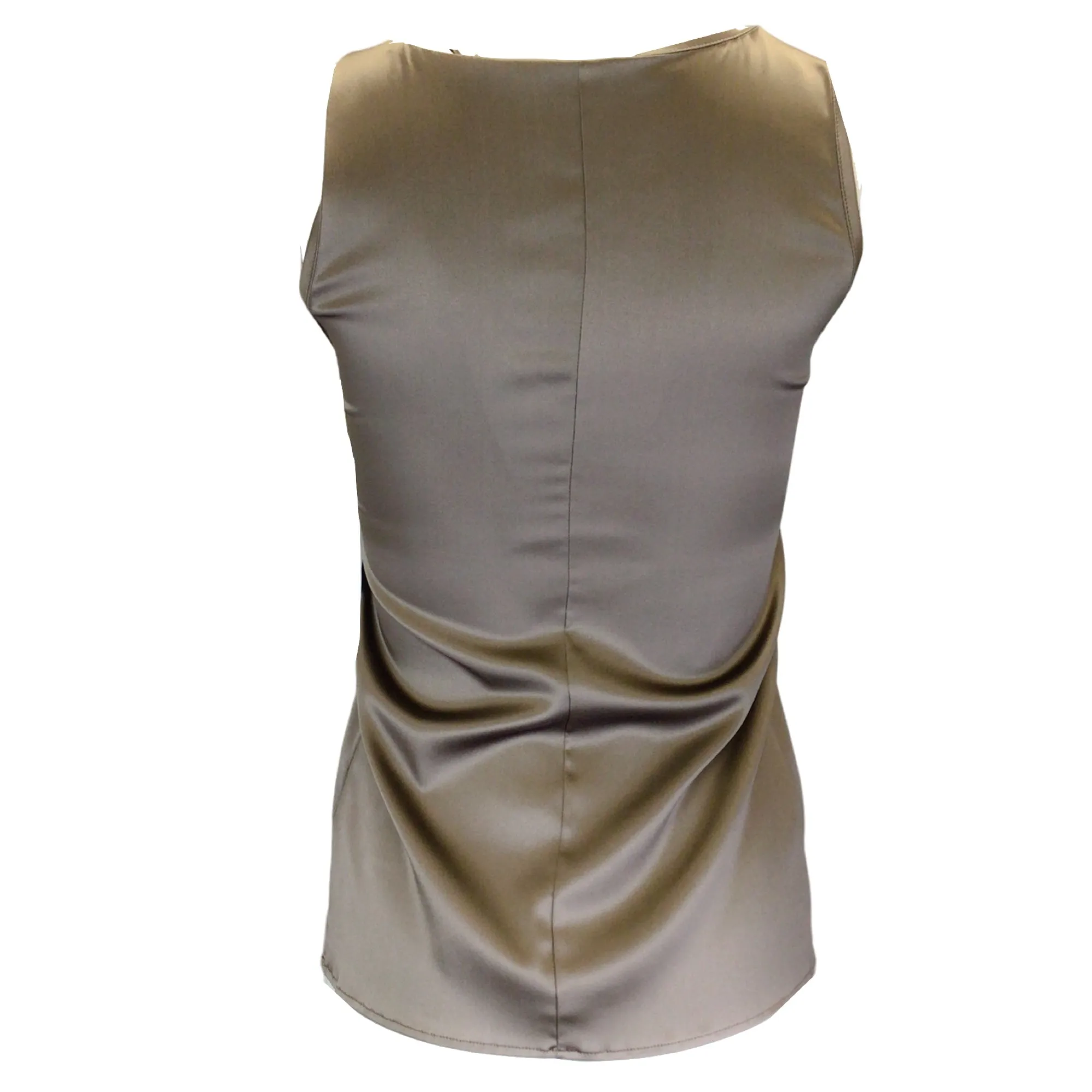 Brunello Cucinelli Taupe Sleeveless V-Neck Silk Blouse