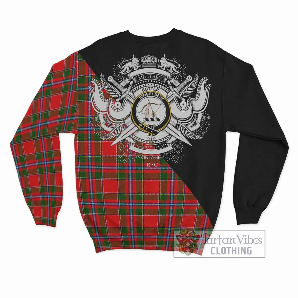 Butter Tartan Sweatshirt with Family Crest and Military Logo Style