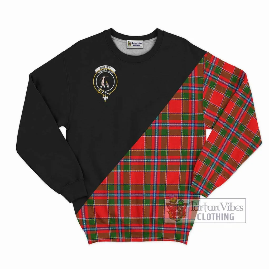 Butter Tartan Sweatshirt with Family Crest and Military Logo Style