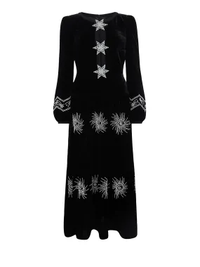 Camille B Embellished Pearl Stars Dress in Black