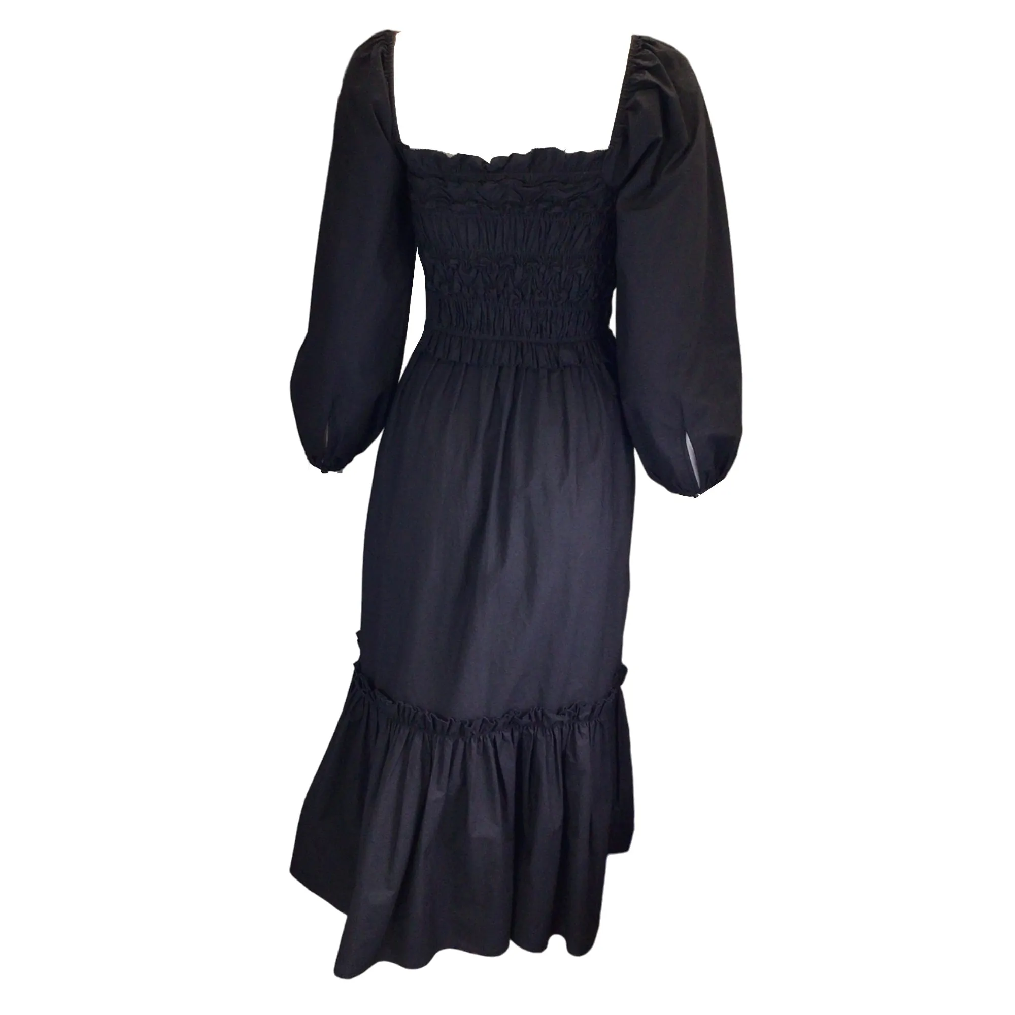 Cara Cara Black Ruffled Long Sleeved Cotton Midi Dress