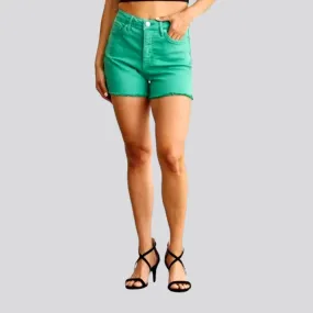 Caribbean-green women's jean shorts