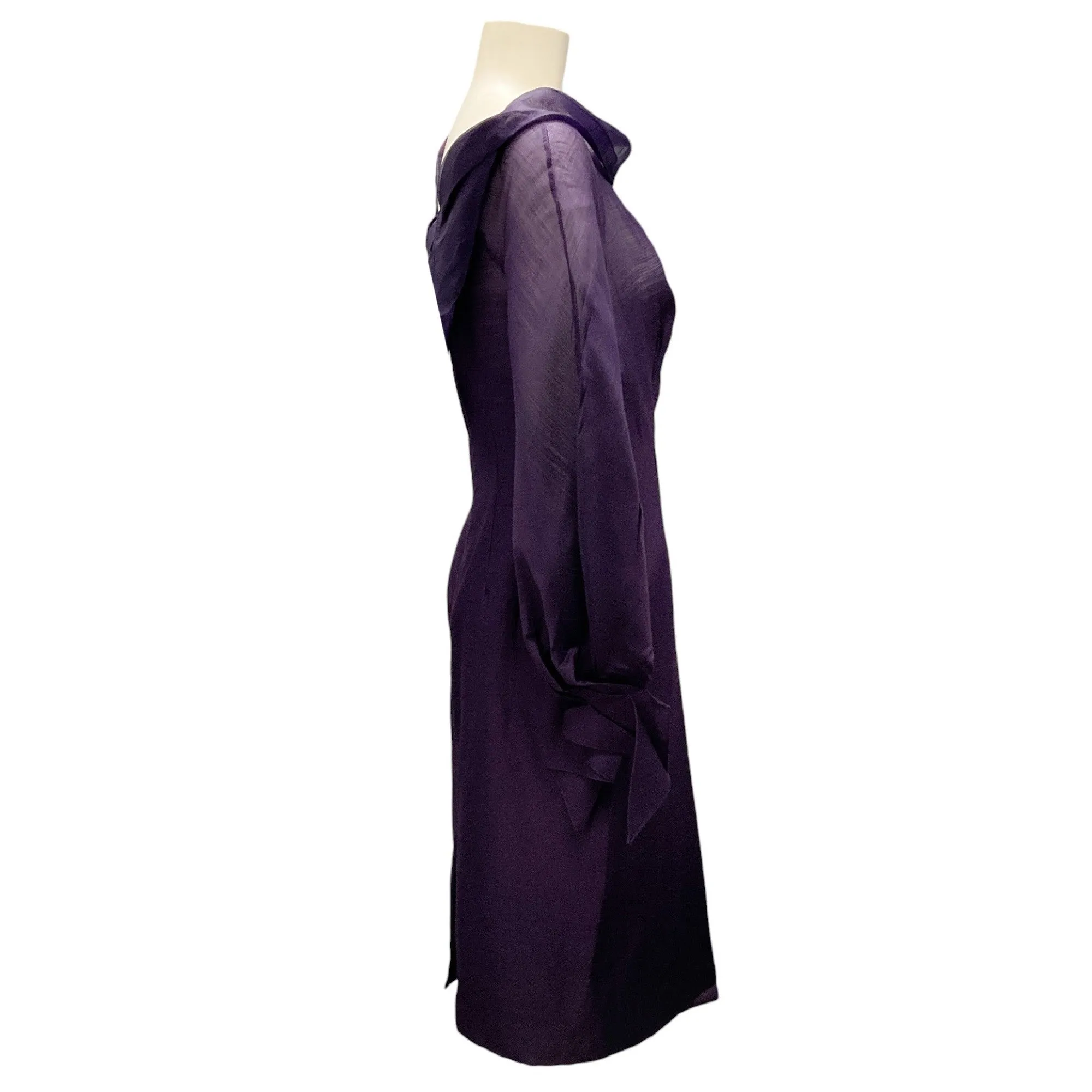 Carolina Herrera Amethyst Long Sleeved Wool and Silk Midi Dress