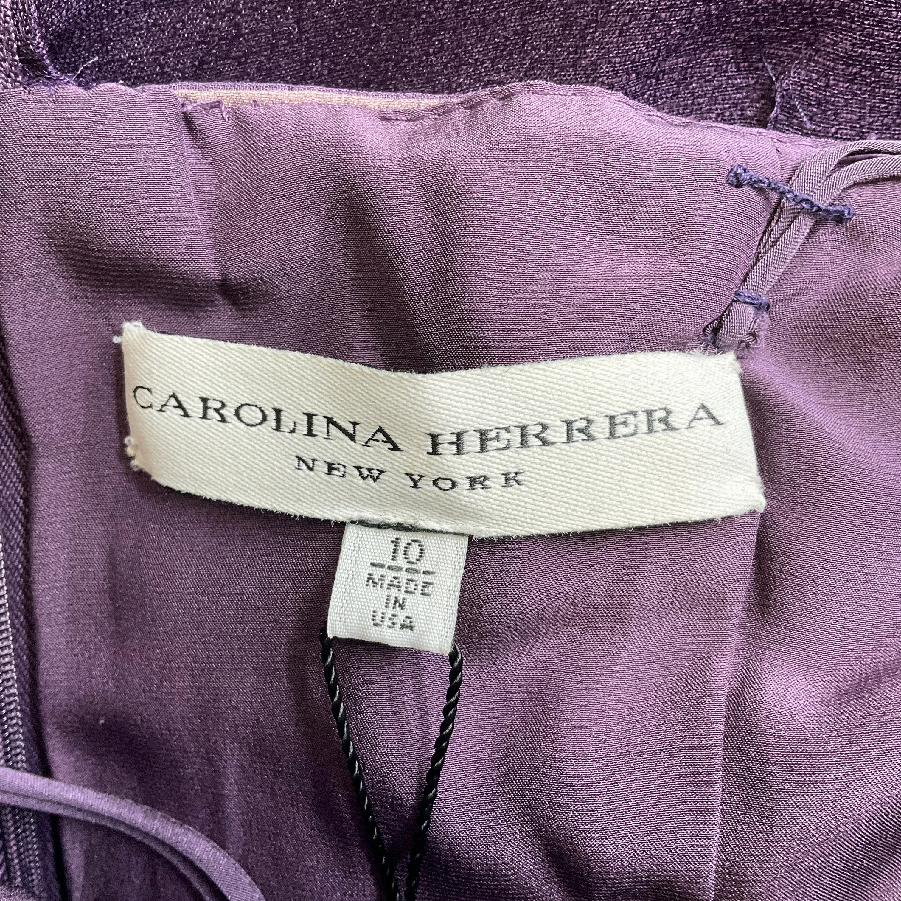 Carolina Herrera Amethyst Long Sleeved Wool and Silk Midi Dress