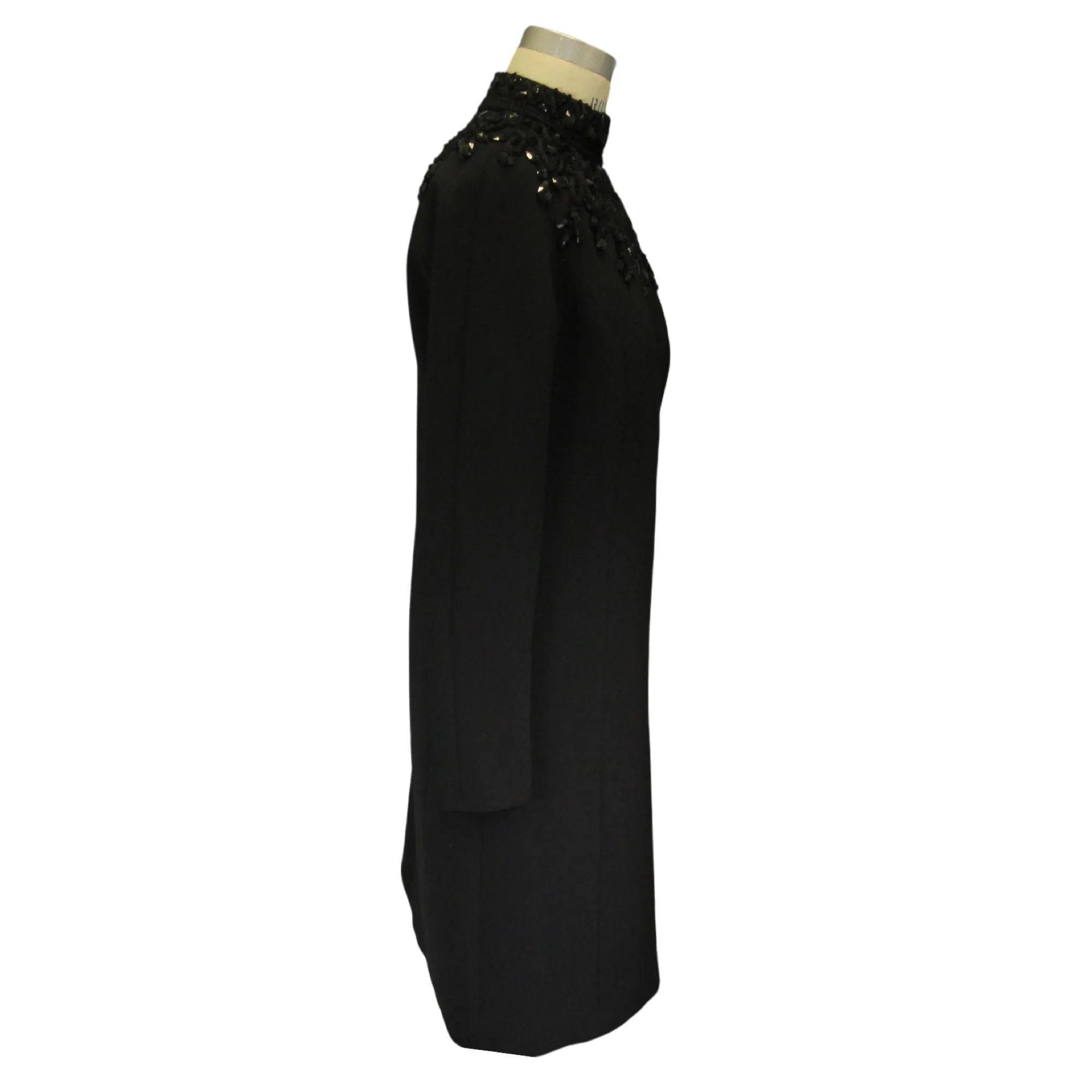 Carolina Herrera Black Bejeweled Long Sleeved Crepe Dress