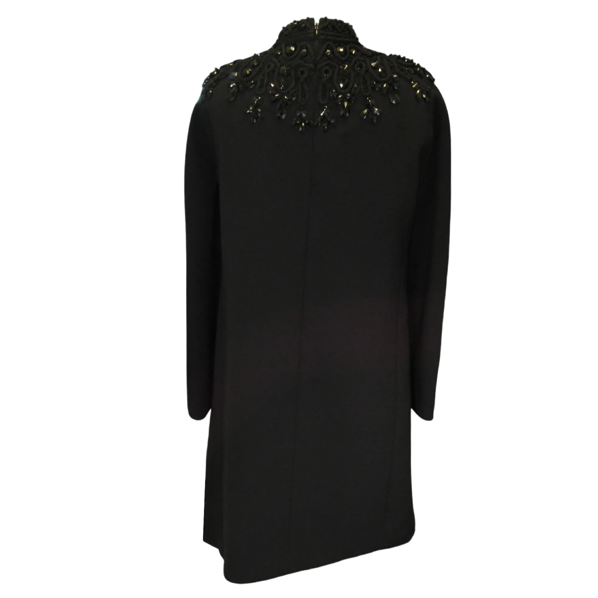 Carolina Herrera Black Bejeweled Long Sleeved Crepe Dress