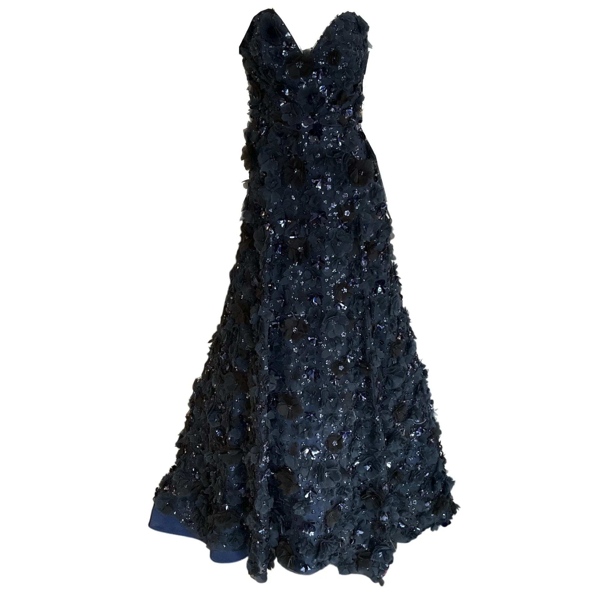 Carolina Herrera Navy Blue Embellished Strapless Gown / Formal Dress