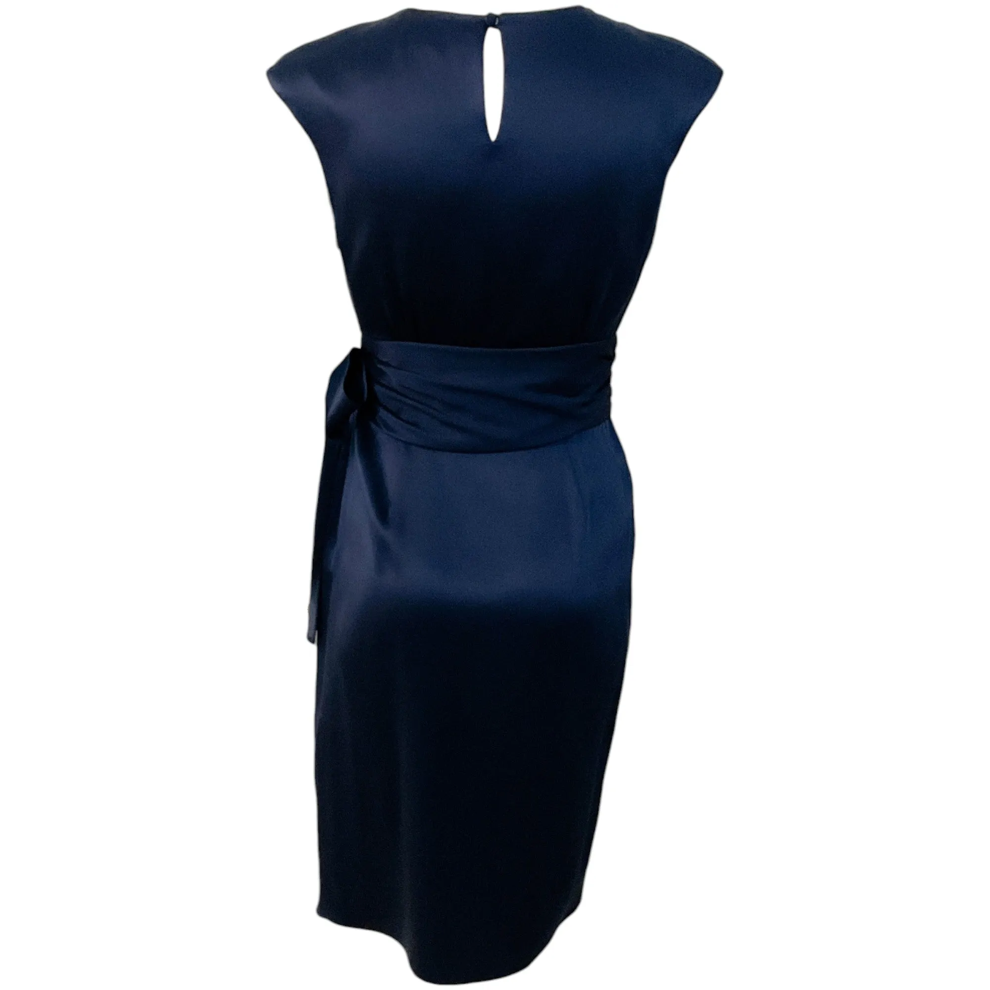 Carolina Herrera Navy Blue Silk Dress with Tie at Waist