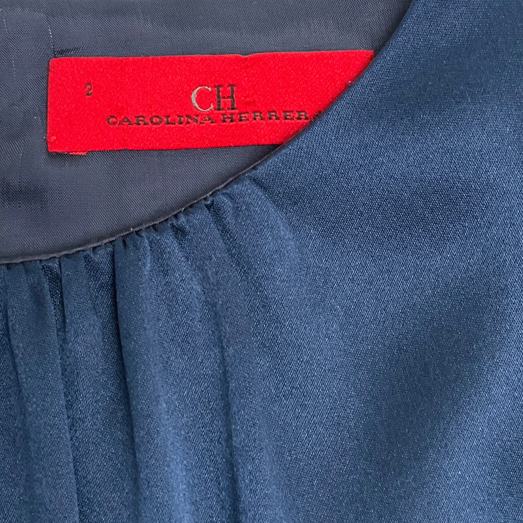 Carolina Herrera Navy Blue Silk Dress with Tie at Waist