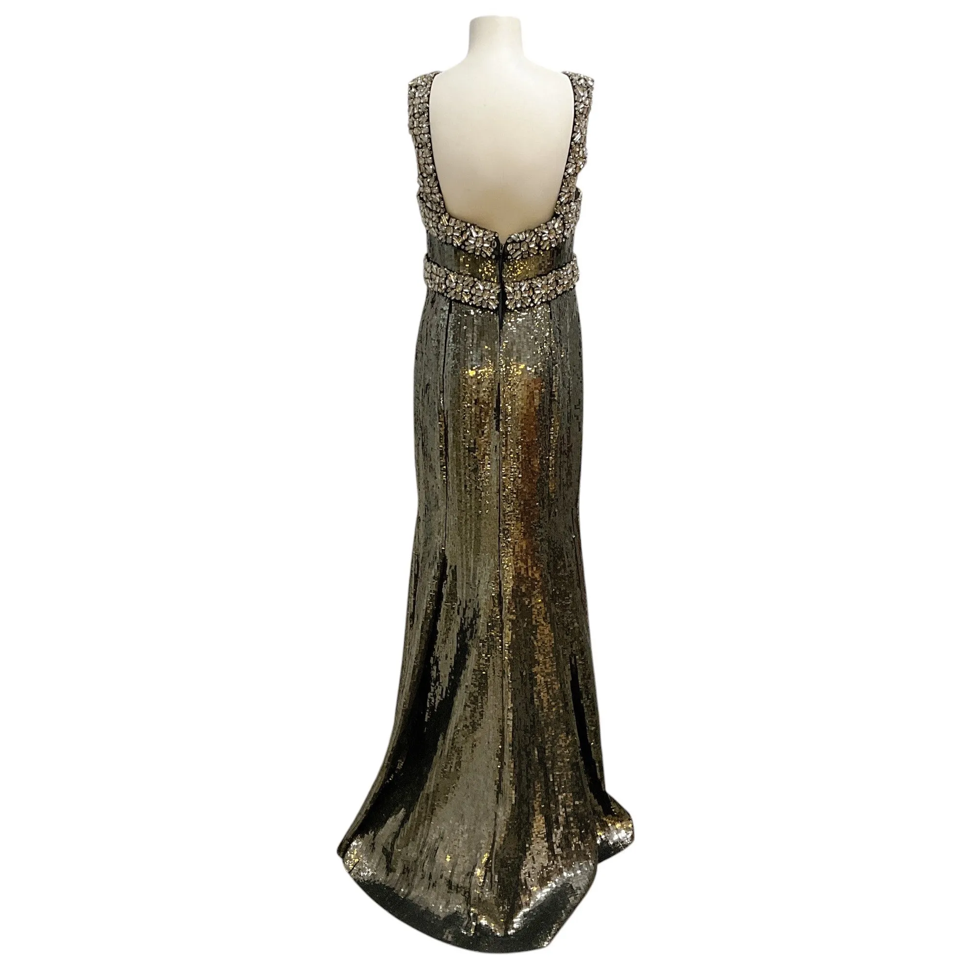 Carolina Herrera Pewter Metallic Sequin and Crystal Embellished Gown / Formal Dress