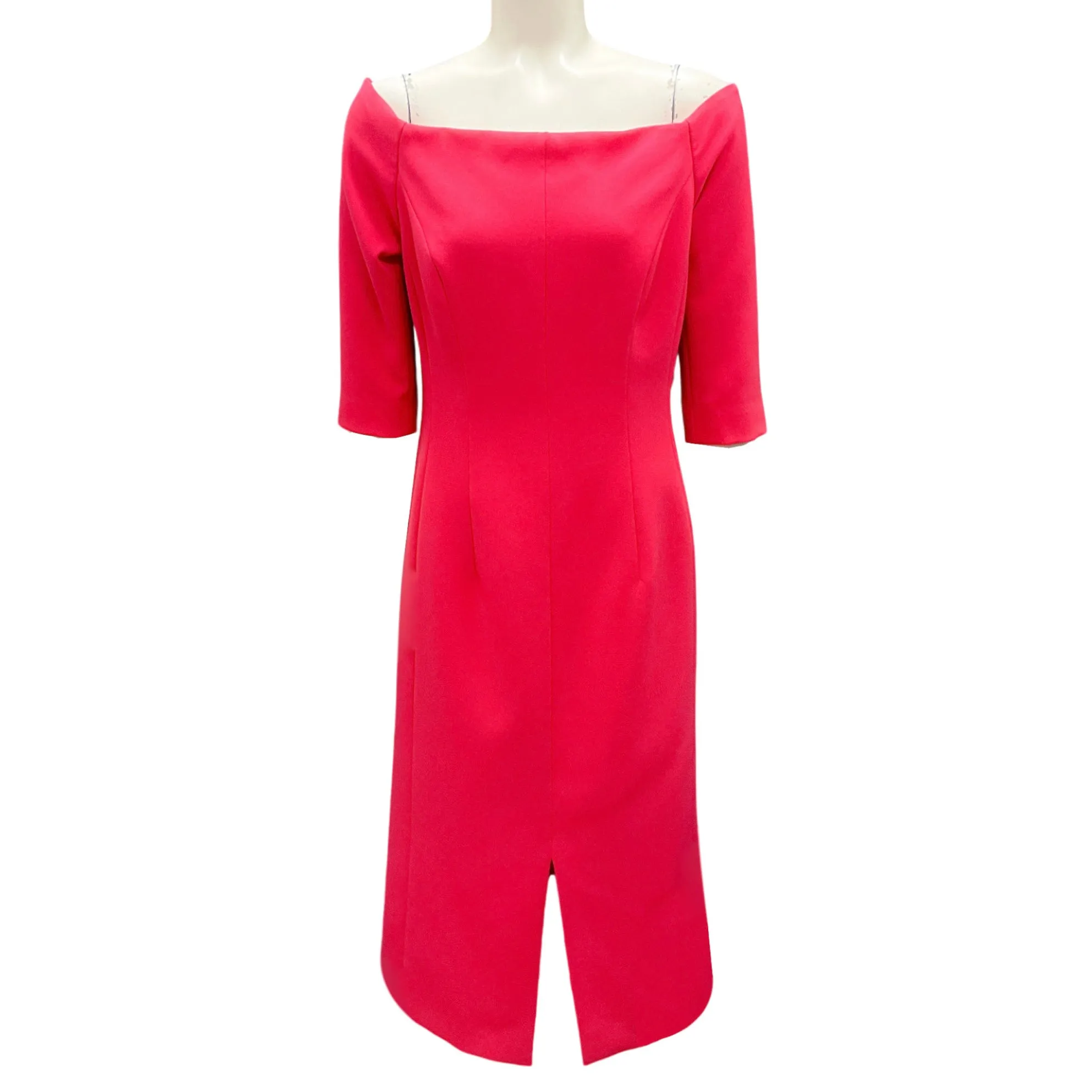 Carolina Herrera Raspberry Off-the-Shoulder Crepe Midi Dress