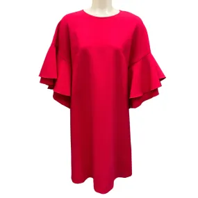 Carolina Herrera Raspberry Ruffle Sleeve Midi Dress