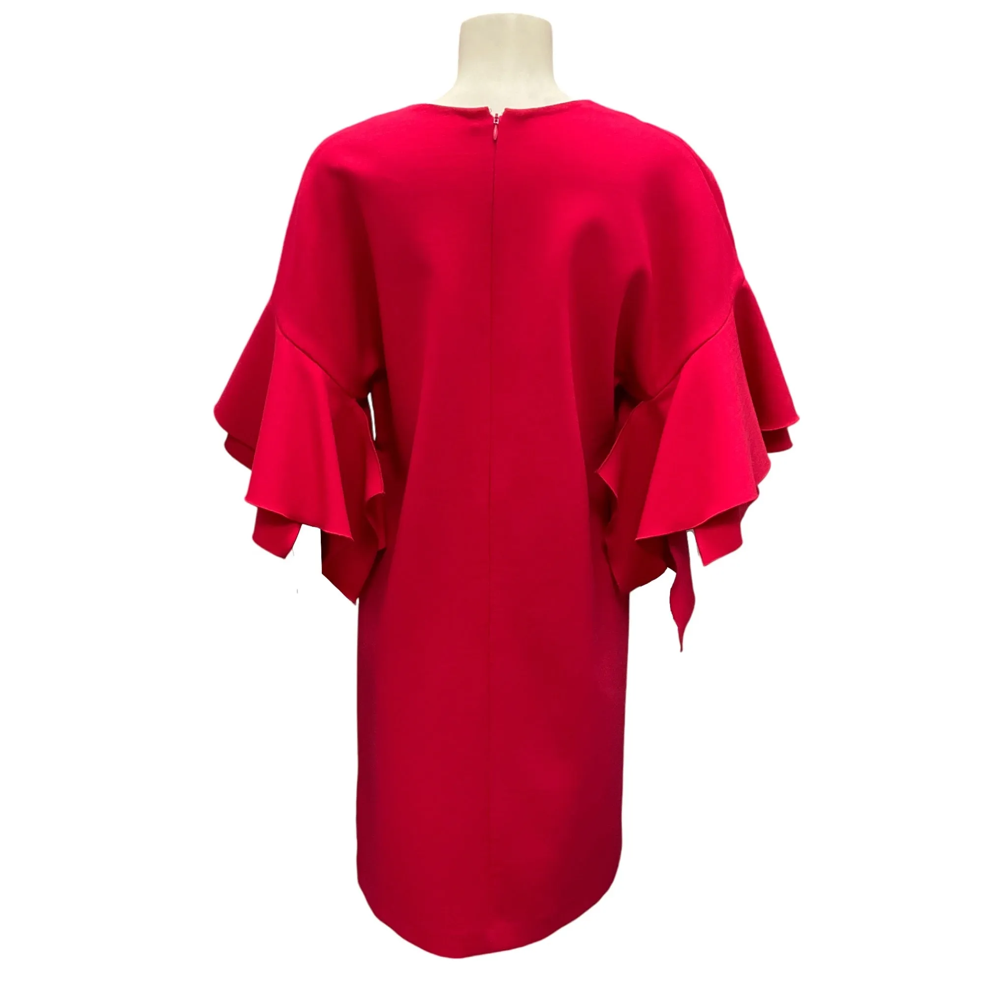 Carolina Herrera Raspberry Ruffle Sleeve Midi Dress