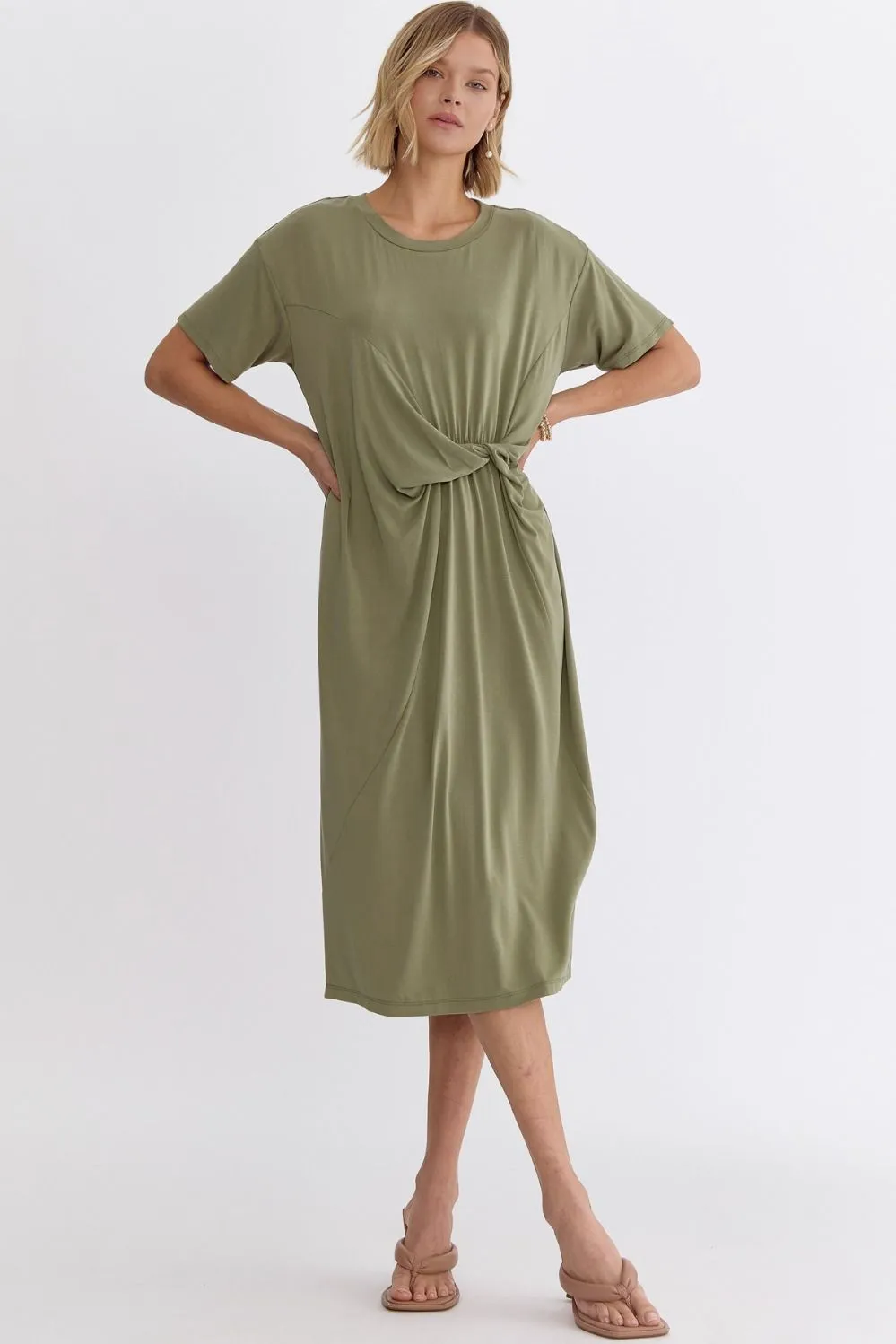 Caroline Round Neck Short Sleeve Midi Twist Dress *FINAL SALE*