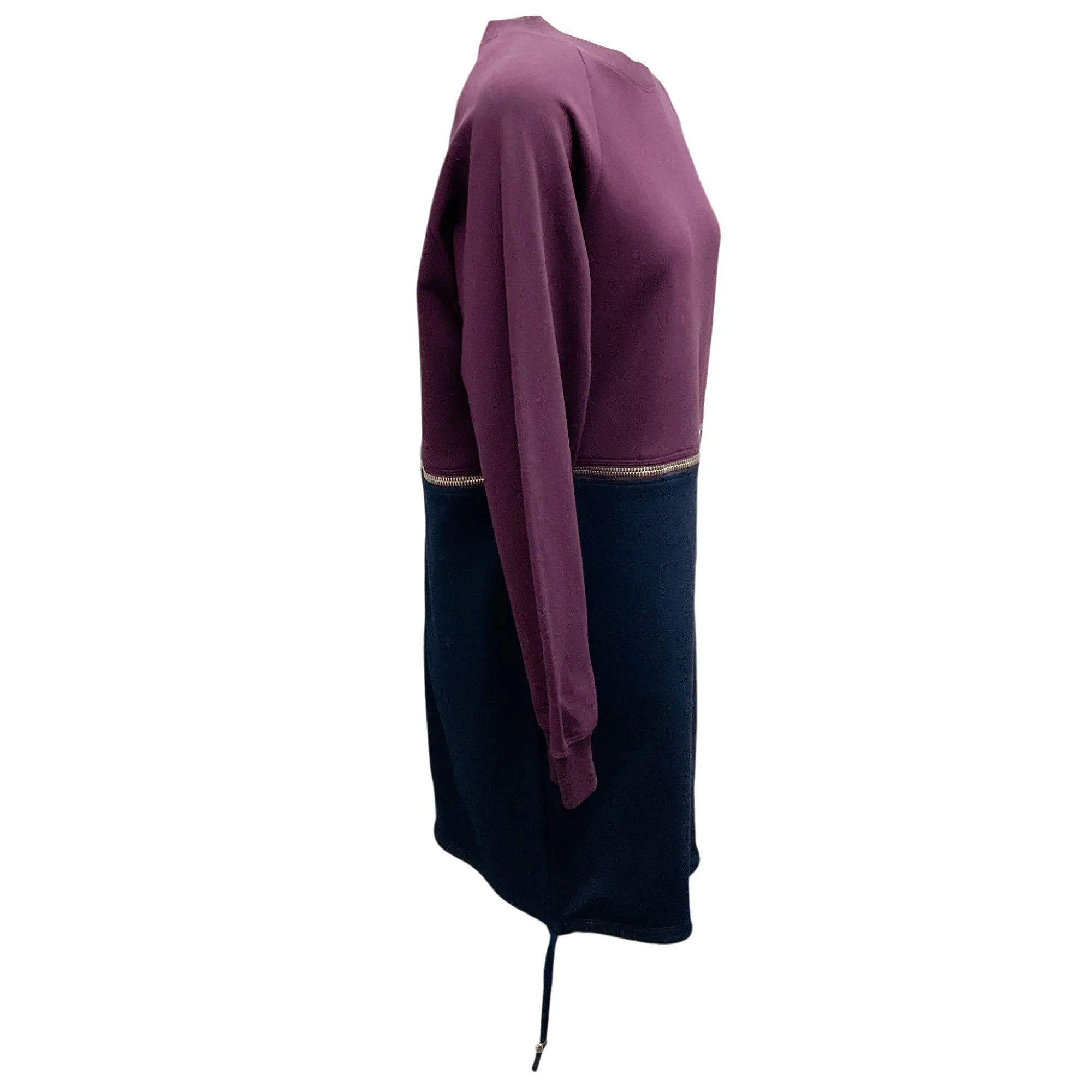 Cedric Charlier Purple / Navy Blue Zipper Detail Two-Tone Cotton Sweatshirt Dress