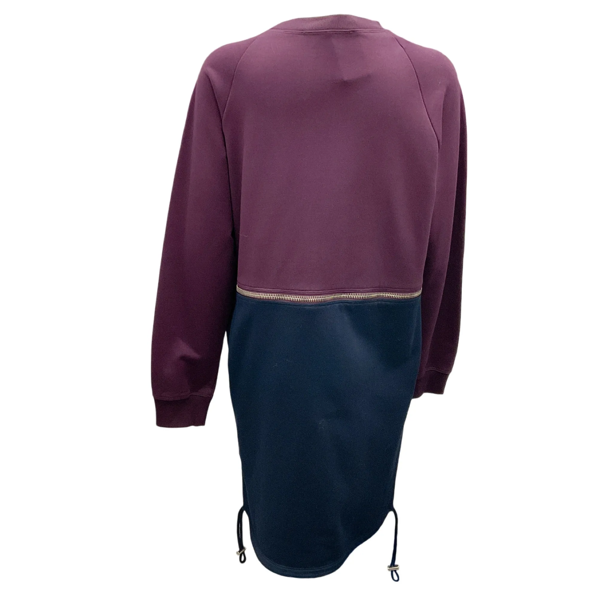 Cedric Charlier Purple / Navy Blue Zipper Detail Two-Tone Cotton Sweatshirt Dress