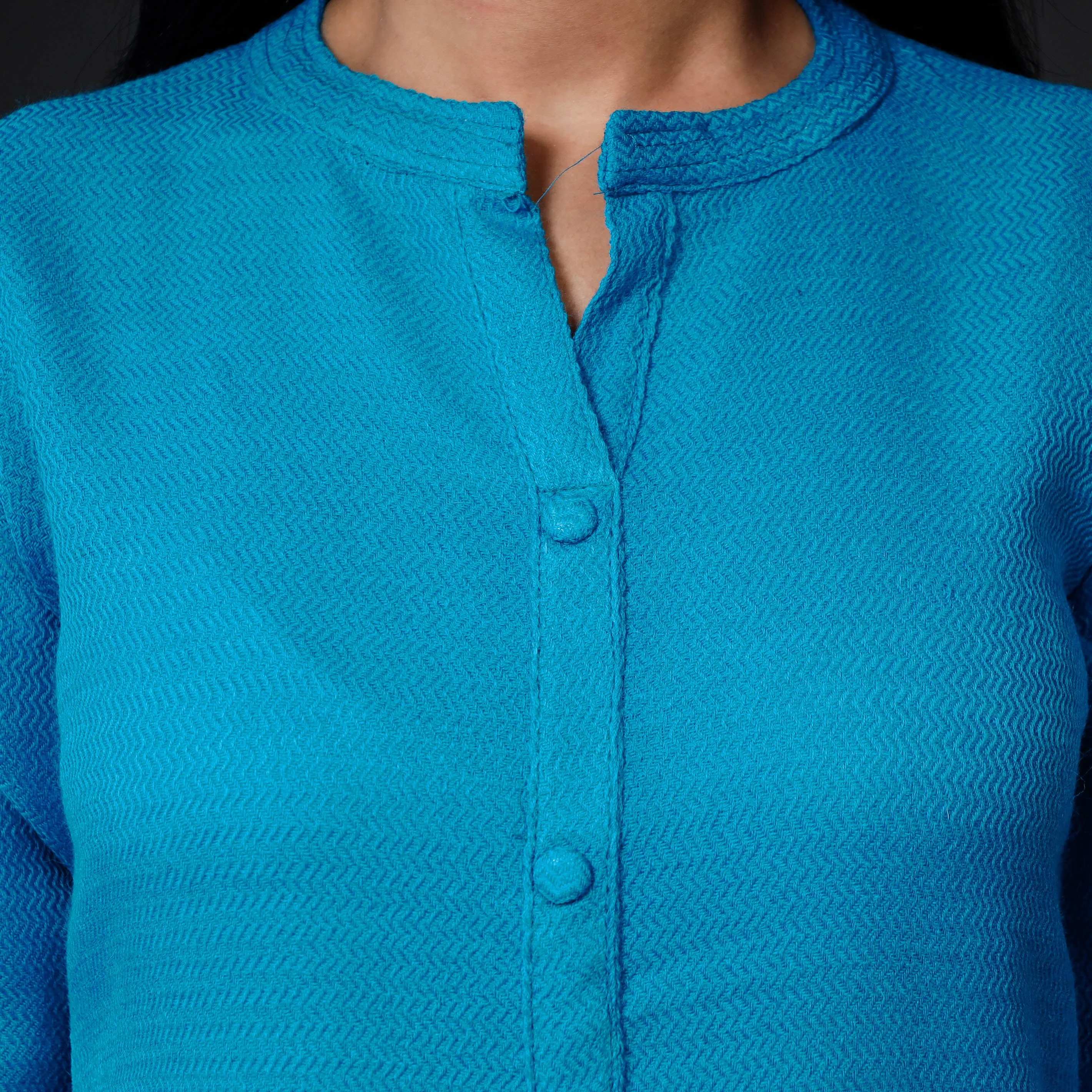 Cerulean Blue Kumaun Handwoven Merino Woolen Long Kurta