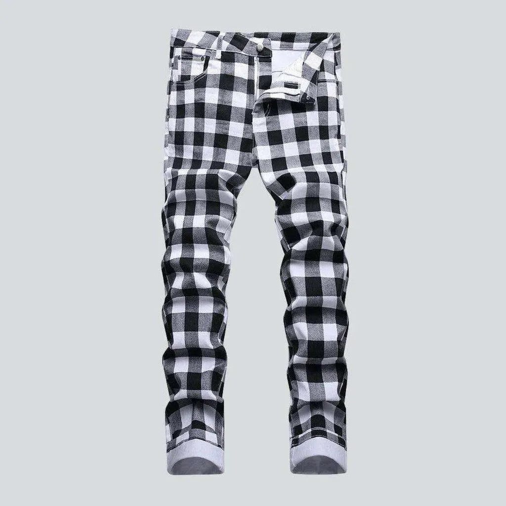 Checkered white men's jeans