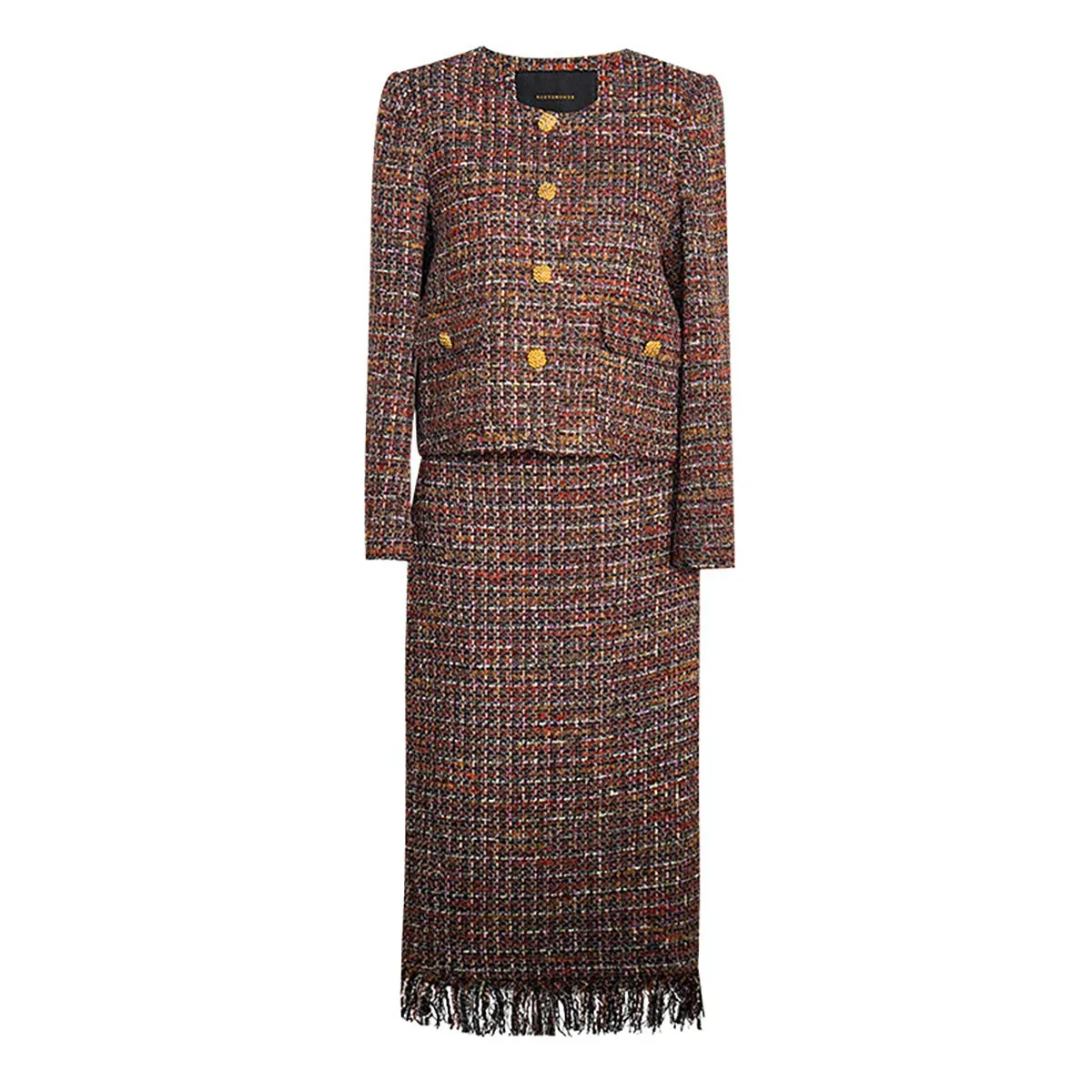 Coffee Tweed Skirt and Blazer Set