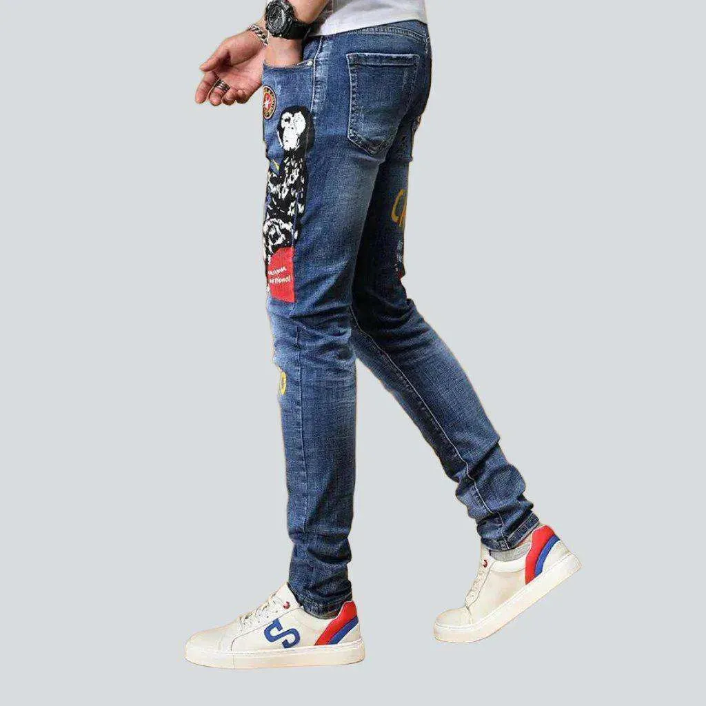 Color embroidery jeans for men