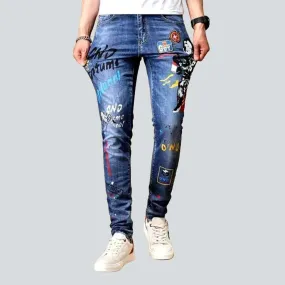 Color embroidery jeans for men