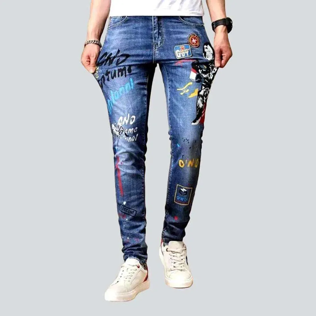 Color embroidery jeans for men