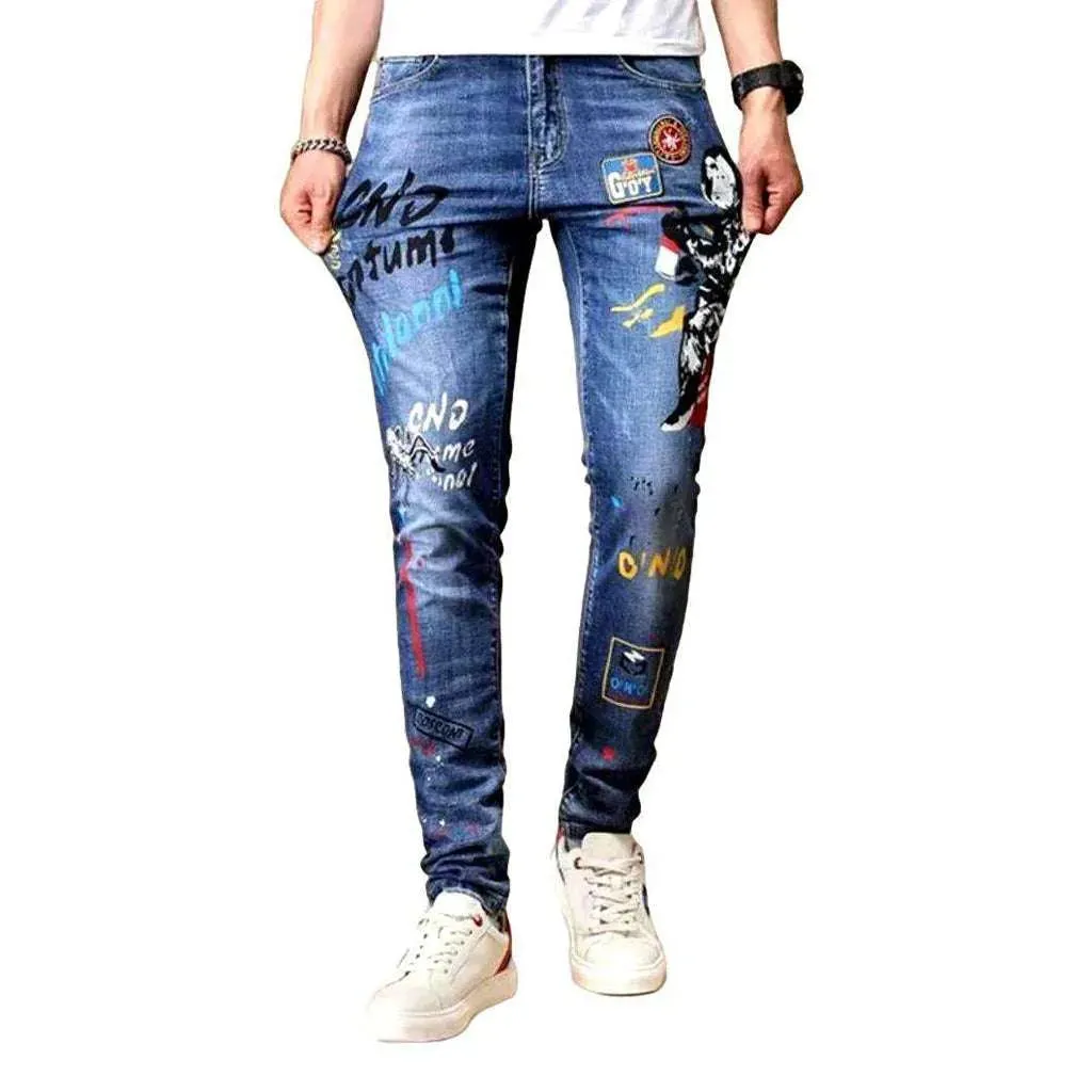 Color embroidery jeans for men