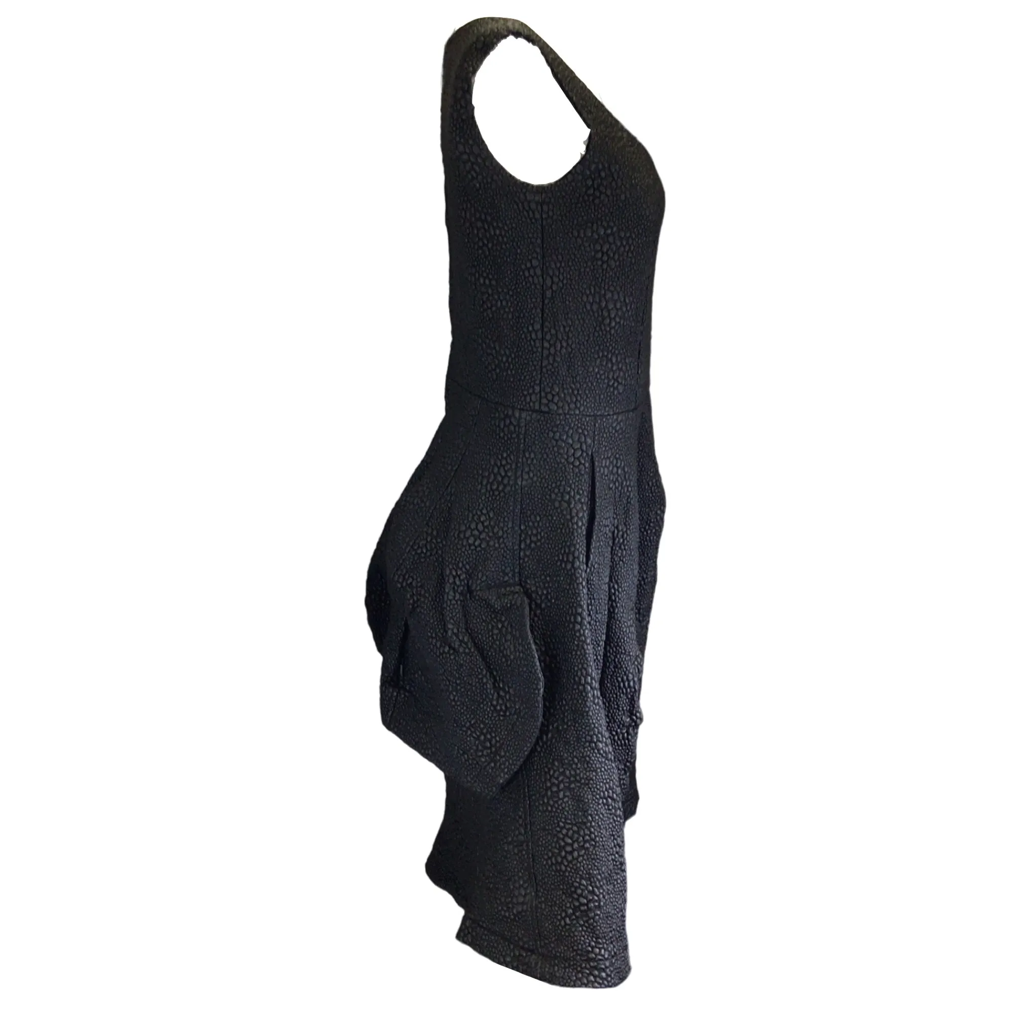 Comme des Garcons Black Embroidered Synthetic Leather Sleeveless Dress