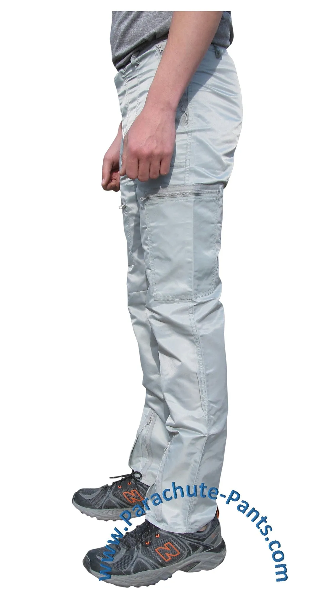 Countdown Grey Classic Nylon Parachute Pants with Grey Zippers