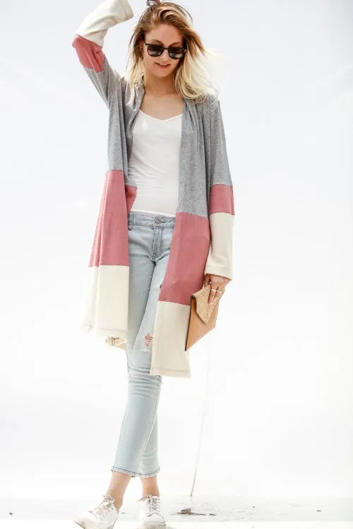 Cozy Color Block Cardigan, Heather Grey