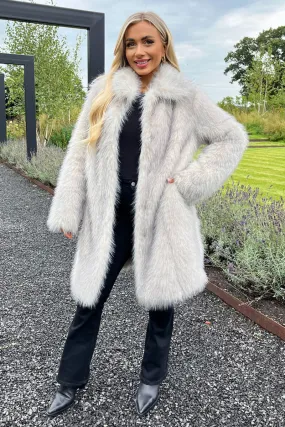 Cream Tipped Faux Fur Long Jacket