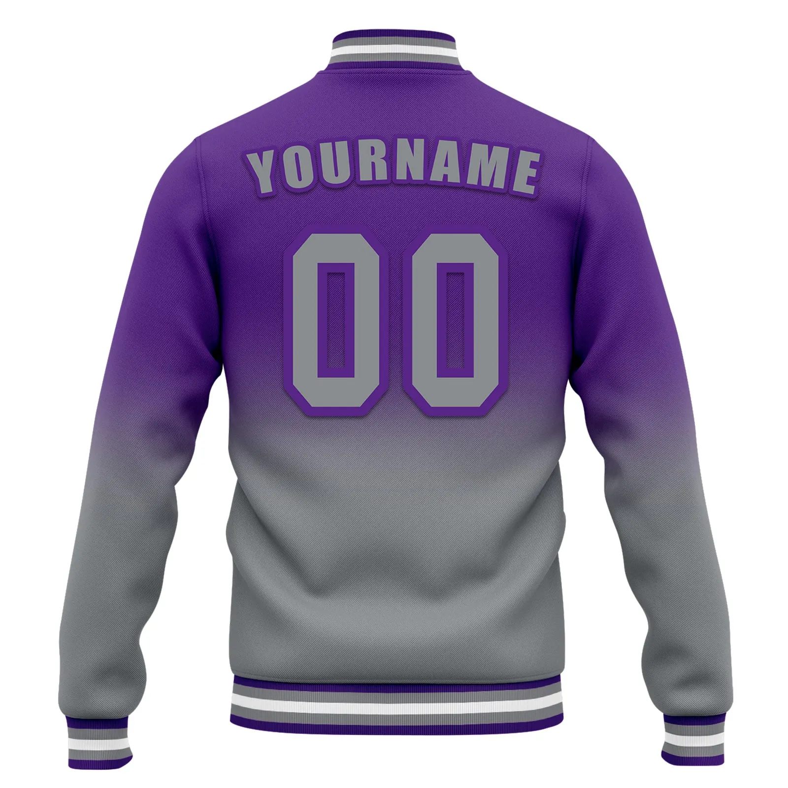 Custom Purple Gray Fade Fashion Jacket Bomber Full-Snap Varsity Letterman Personalized Jacket FZ005-D020229-13