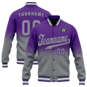 Custom Purple Gray Fade Fashion Jacket Bomber Full-Snap Varsity Letterman Personalized Jacket FZ005-D020229-13