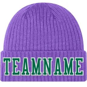 Custom Purple Kelly Green-White Stitched Cuffed Knit Hat