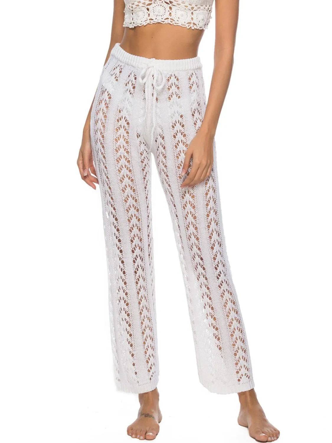 Cutout Drawstring High Waist Swim Pants