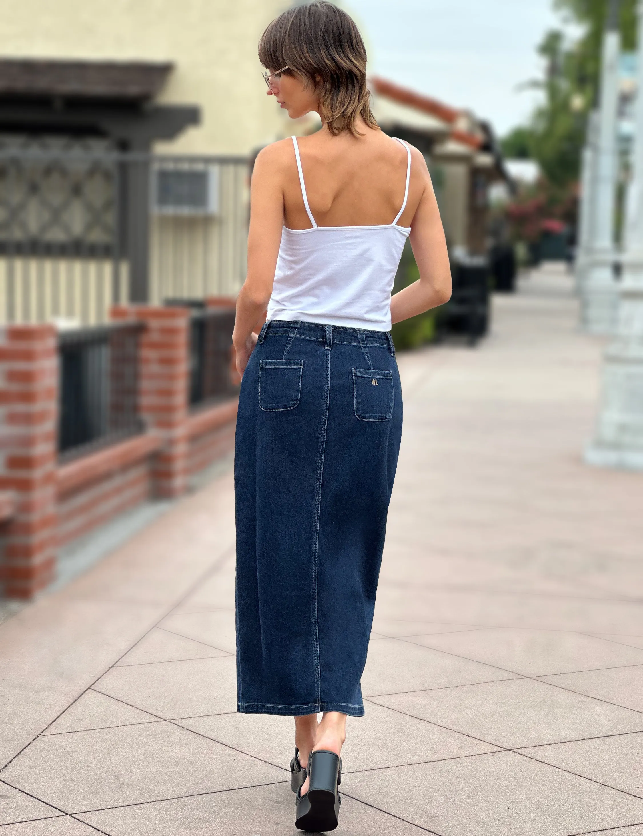 Daily Slit Denim Midi Skirt