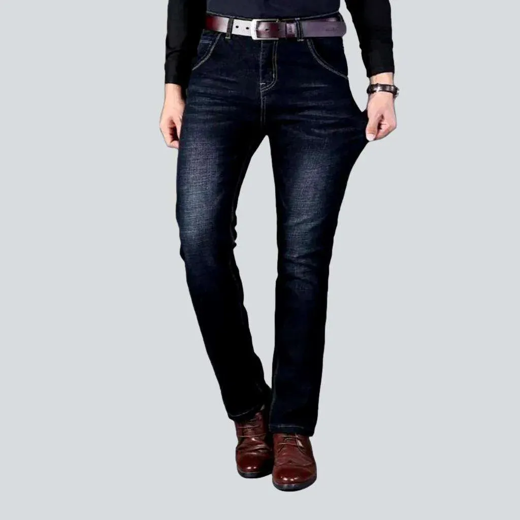 Diagonal pocket dark men's jeans