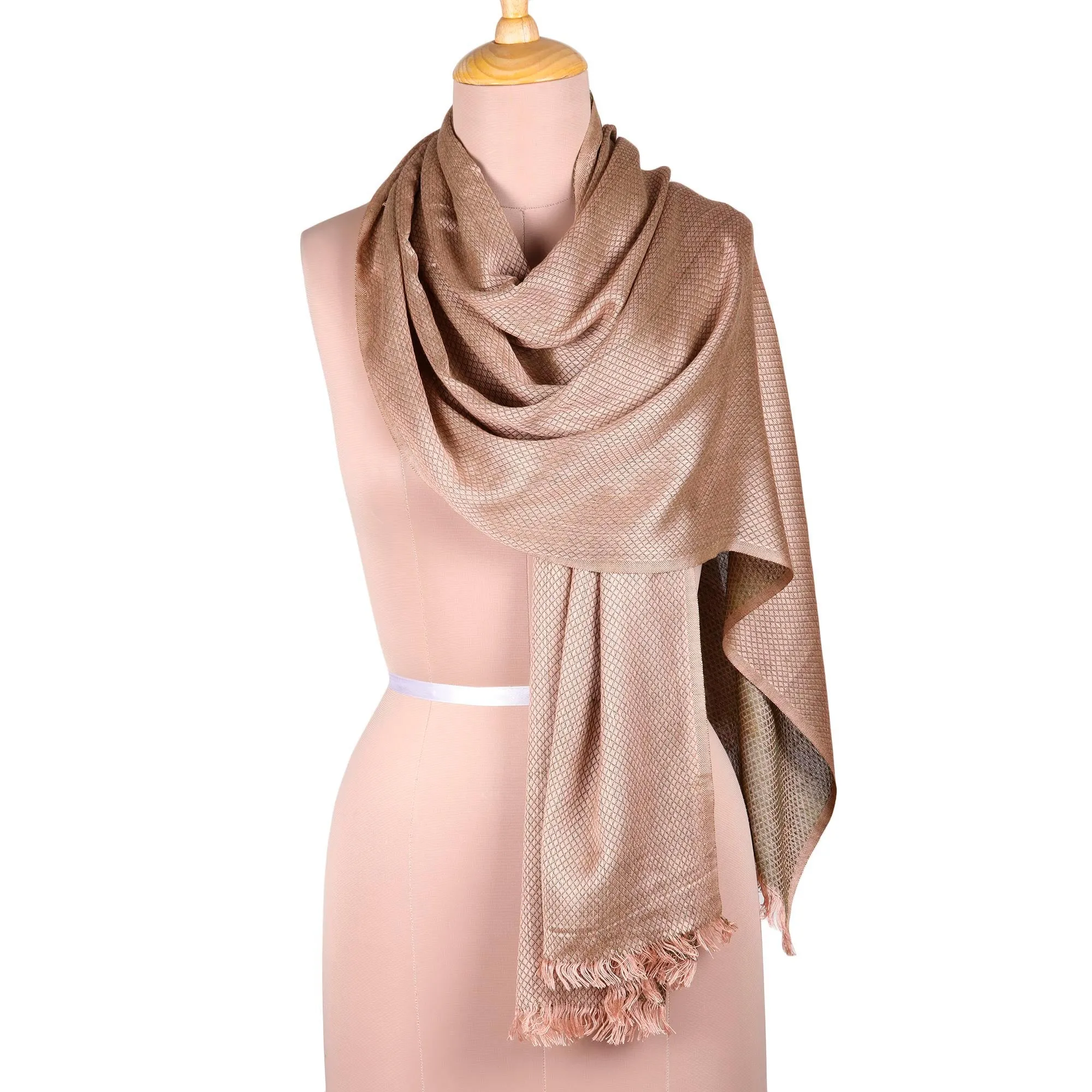 Diamond Pattern Viscose Shawl in Olive and Blush from India - Glamorous Diamonds in Olive | NOVICA