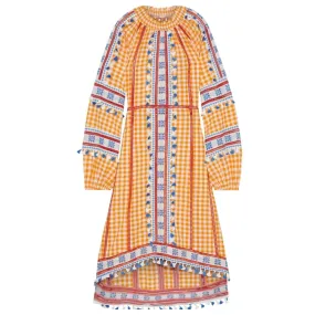 Dodo Bar Or Mustard Yellow Embroidered Gingham Print Alexa Dress