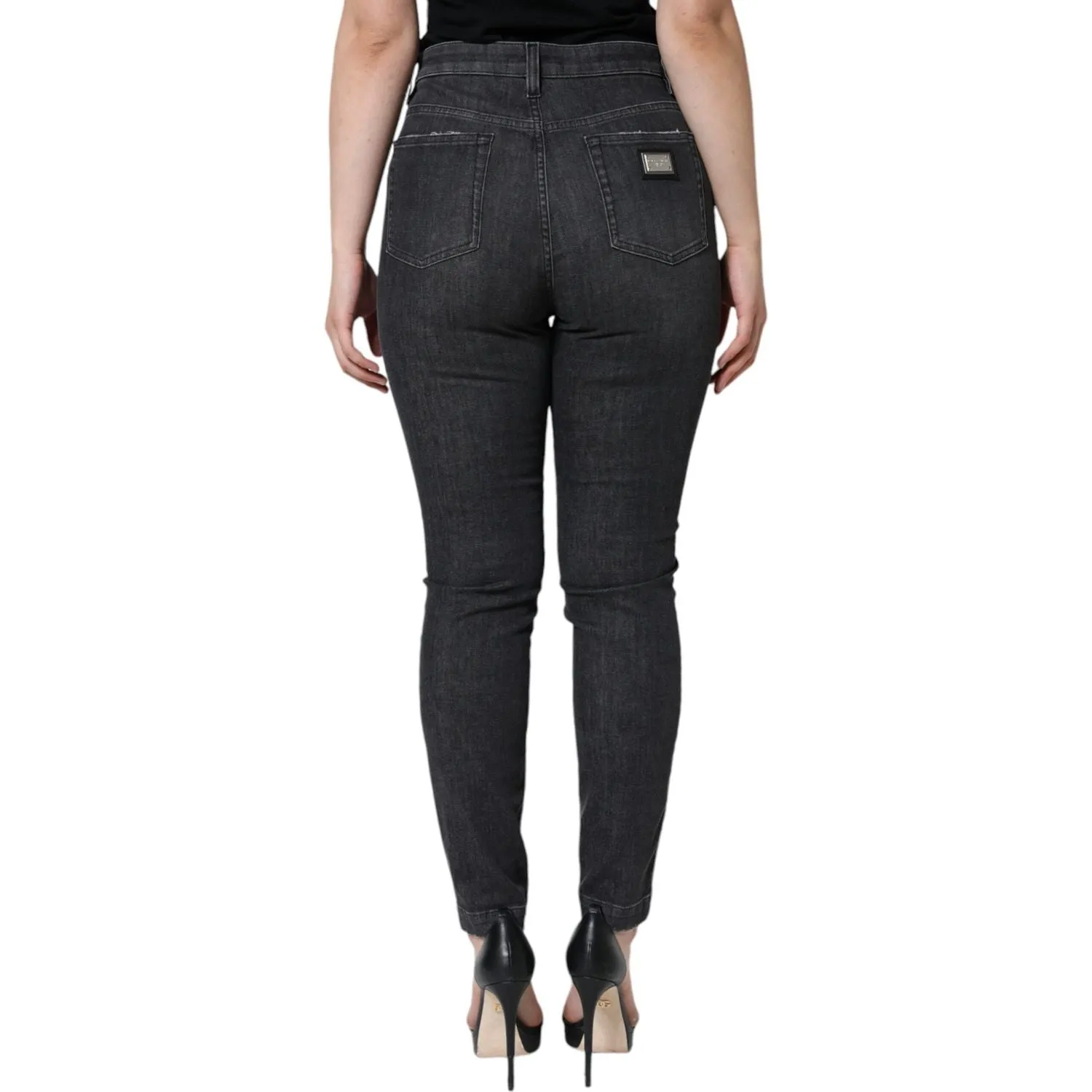 Dolce & Gabbana Black Cotton Stretch Tattered Skinny Jeans