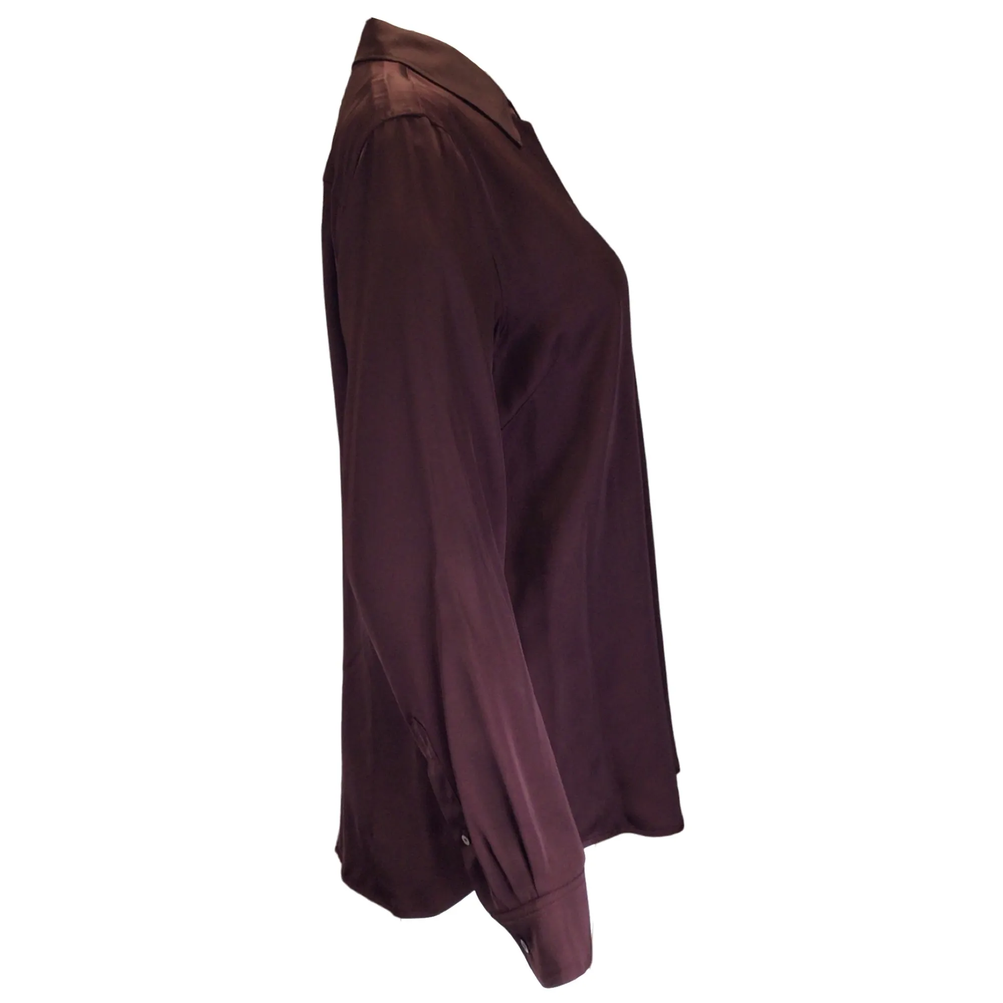 Dries van Noten Burgundy Long Sleeved Button-down Satin Blouse