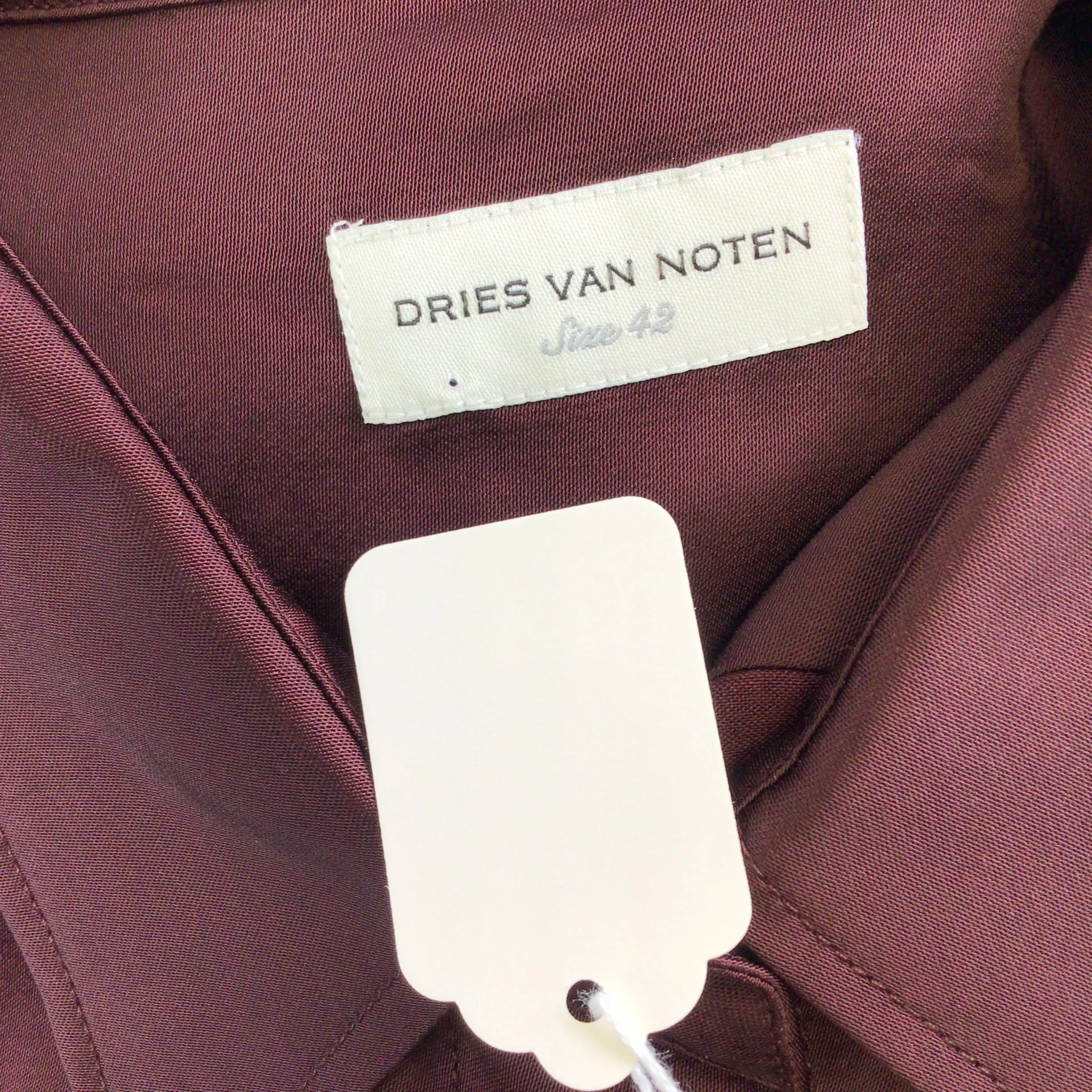 Dries van Noten Burgundy Long Sleeved Button-down Satin Blouse