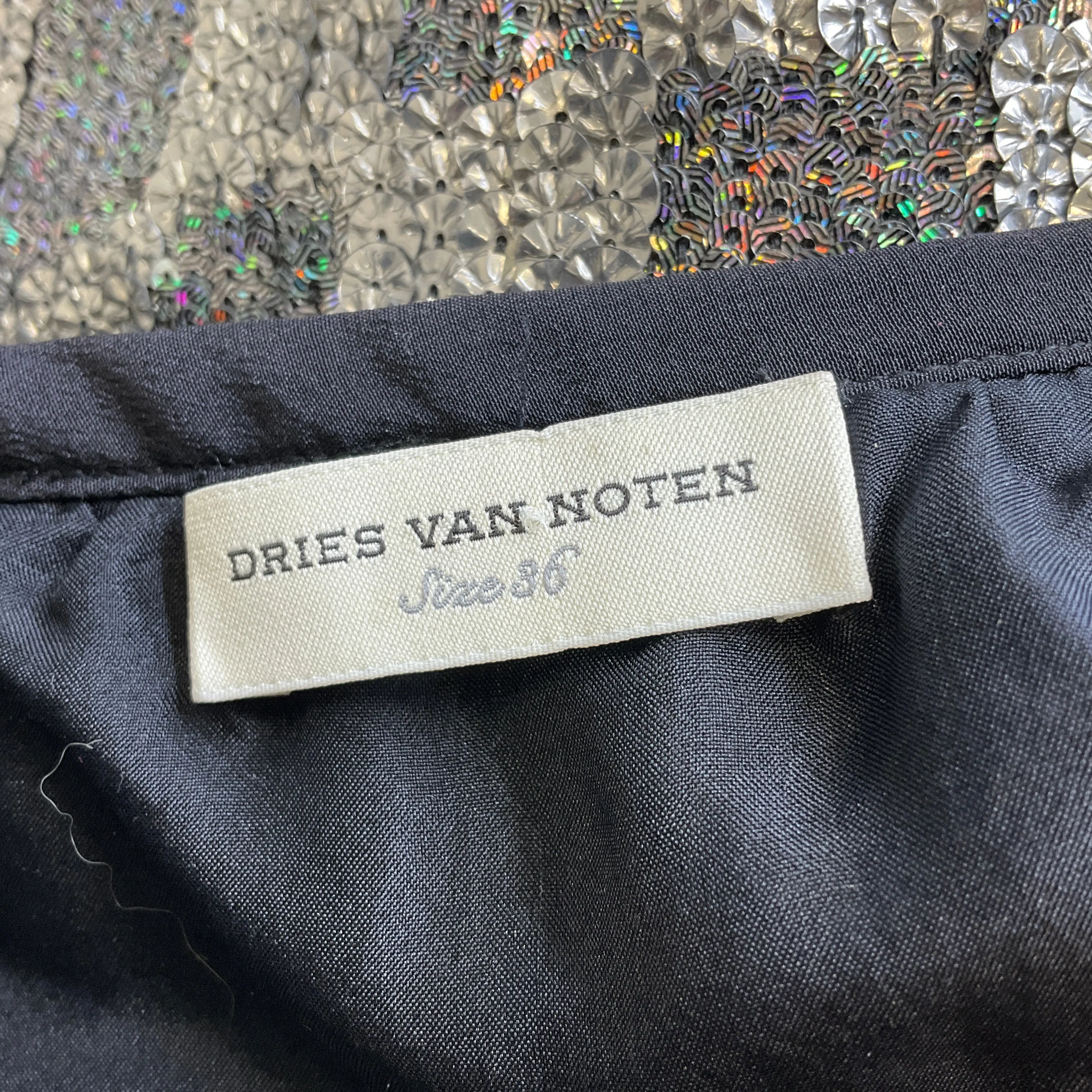 Dries Van Noten Silver Metallic Hologram Sequined Silk Skirt