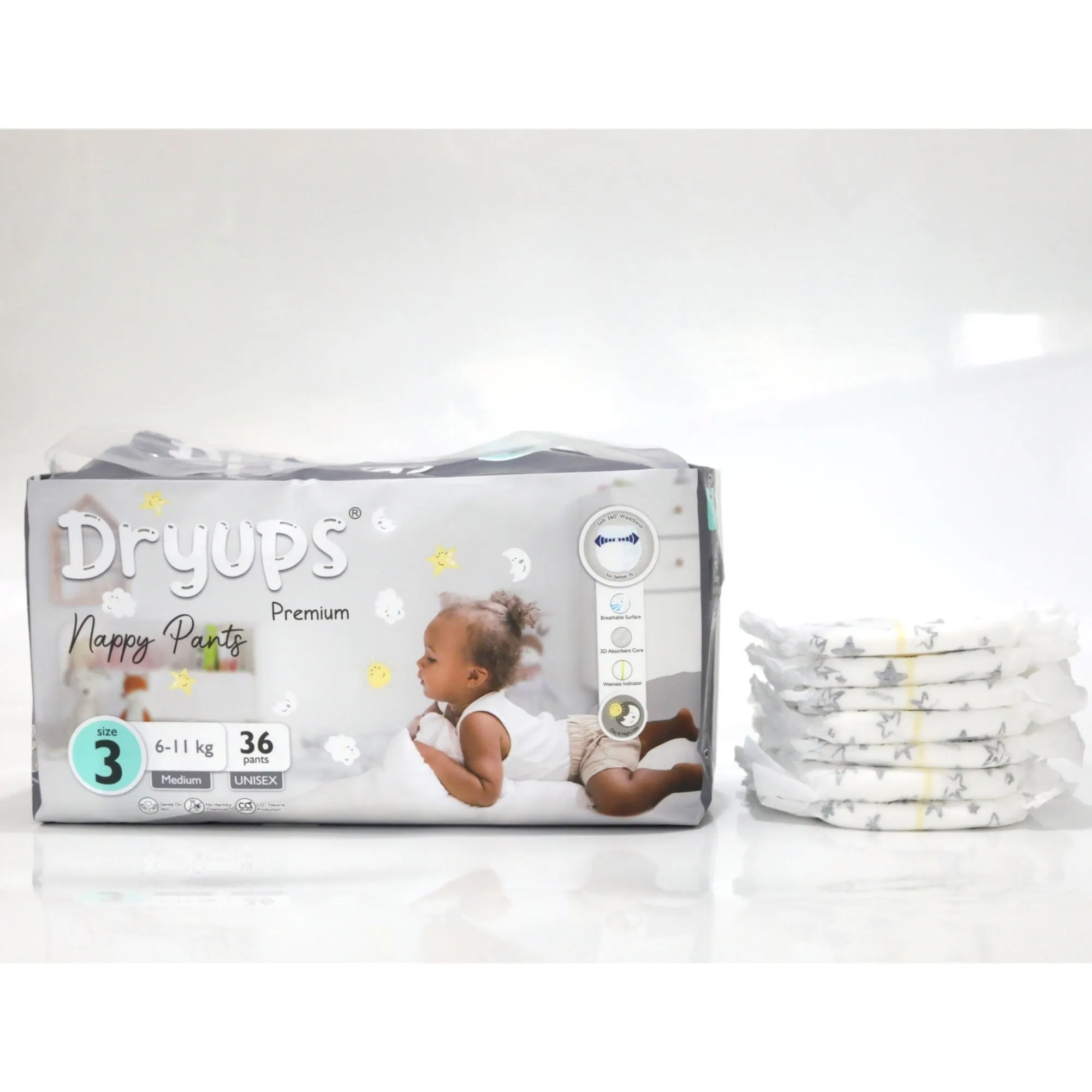 Dryups Premium Nappy Pants Unisex Size 3 Medium (6-11kg)