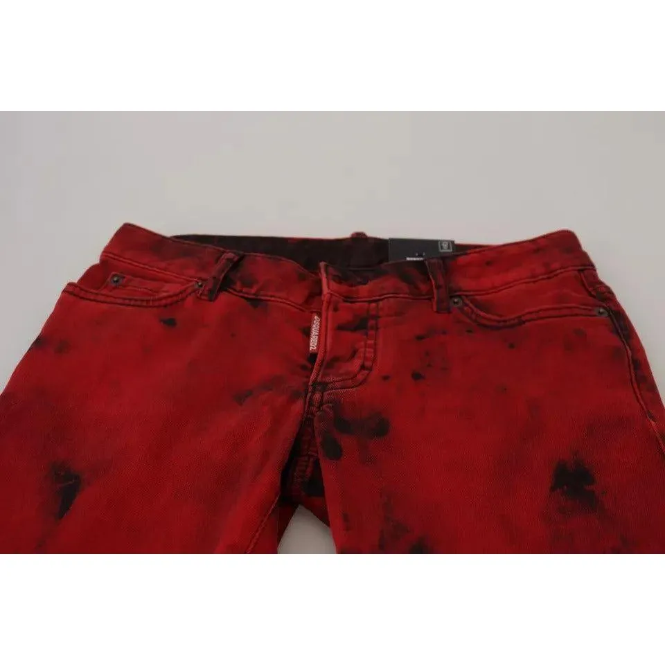 Dsquared² Red Low Waist Cotton Stretch Skinny Pants