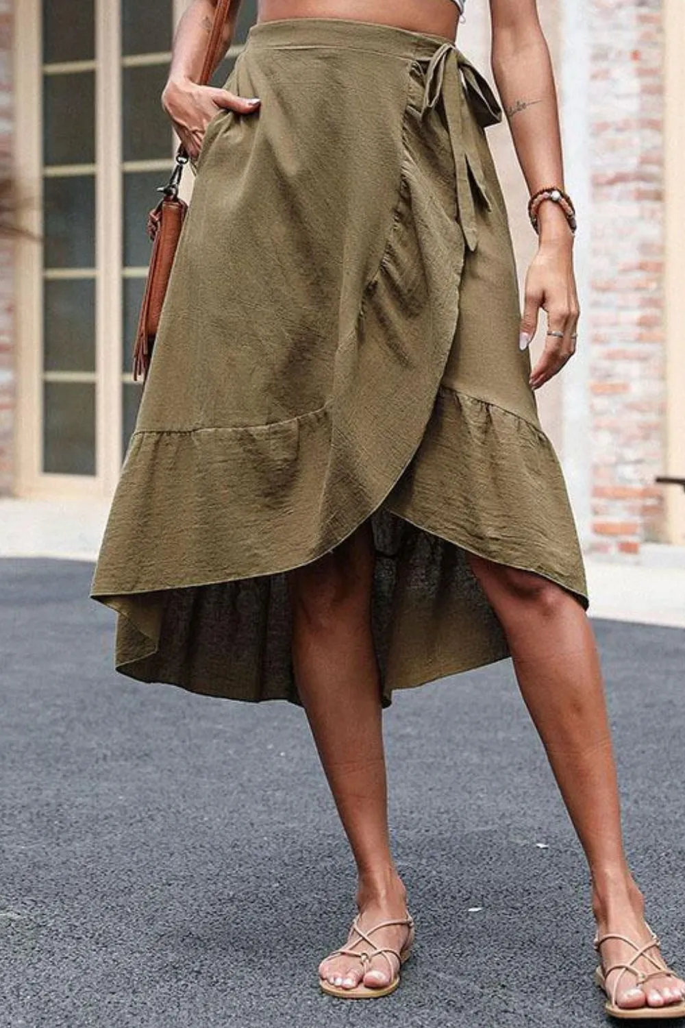 Elastic Waist Ruffled Skirt with Pockets