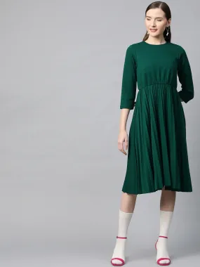 Emerald Rib Pleated Skater Dress